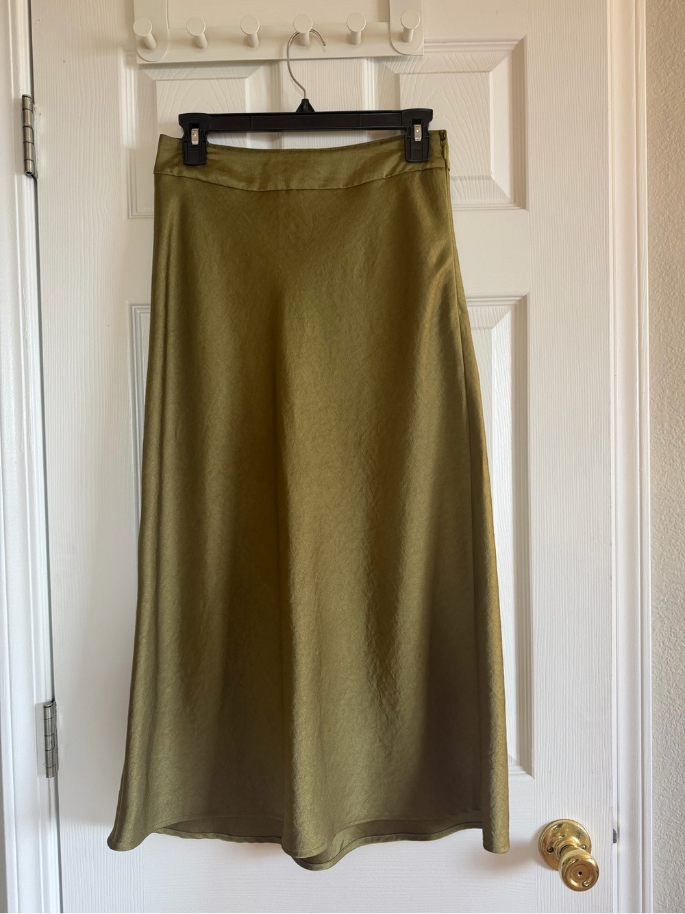 Sezane Olive Green A-Line Midi Skirt